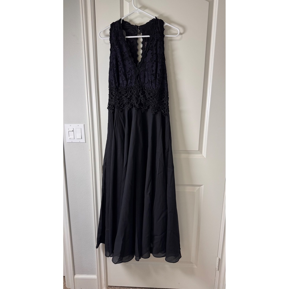 Vtg Speed Fashion Black Lace Sleeveless Maxi Dress 7/8 USA Gothic Dark Romantic